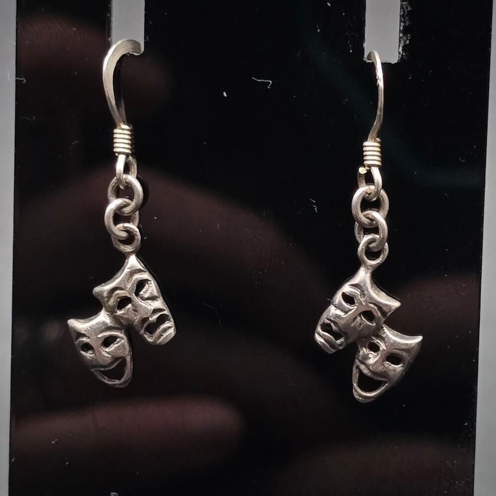 Sterling Silver Theater Mask Earrings Dangle Drop 925
